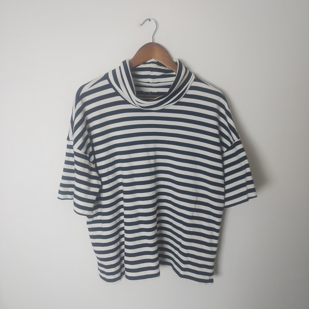 Lands End Short Sleeve Cowl Neck Top Women's M Striped Nautical Coastal Chic